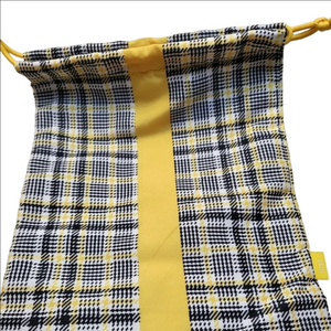 Ipsy Medium Yellow Black Plaid Drawstring Bag